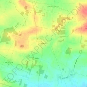 Mapa topográfico Barbeau, altitude, relevo