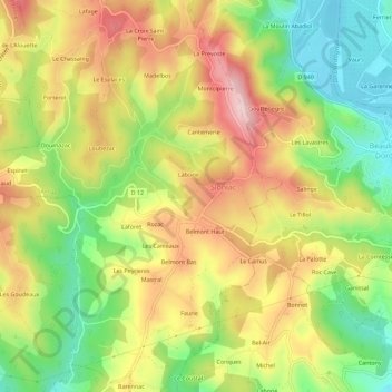 Mapa topográfico Les Claux, altitude, relevo