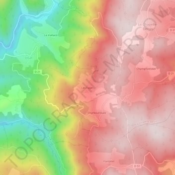 Mapa topográfico Les Fages, altitude, relevo