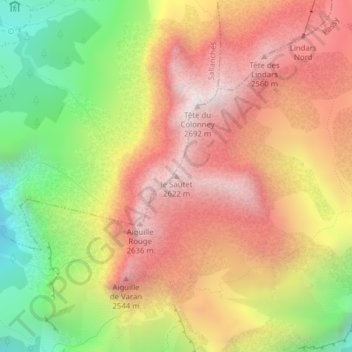 Mapa topográfico le Sautet, altitude, relevo