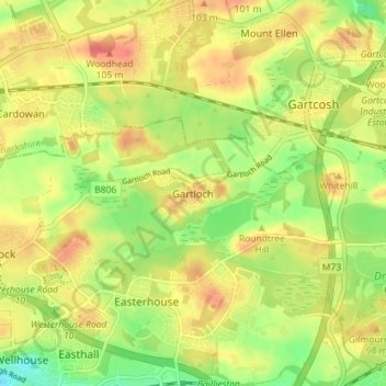 Mapa topográfico Gartloch, altitude, relevo