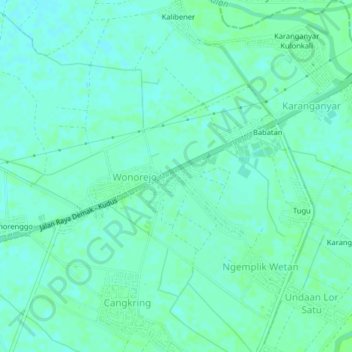 Mapa topográfico Kedungbanteng, altitude, relevo