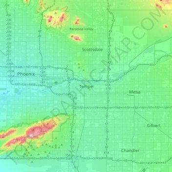Mapa topográfico Tempe, altitude, relevo