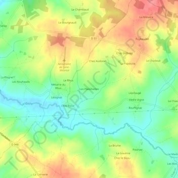 Mapa topográfico Les Planchettes, altitude, relevo