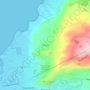Mapa topográfico Martogna, altitude, relevo