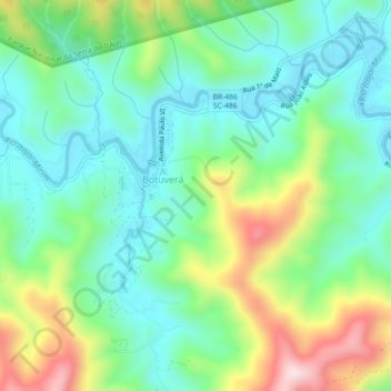 Mapa topográfico Botuverá, altitude, relevo