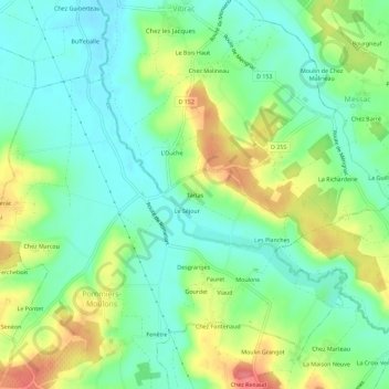 Mapa topográfico Tartas, altitude, relevo