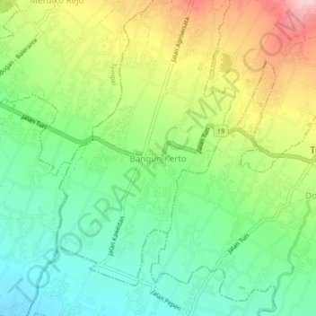 Mapa topográfico Bangun Kerto, altitude, relevo