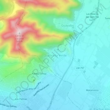Mapa topográfico Quebrada Verde, altitude, relevo