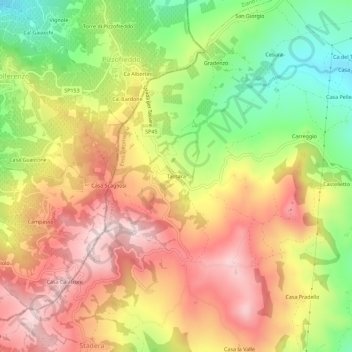 Mapa topográfico Tassara, altitude, relevo