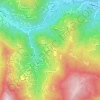 Mapa topográfico Borgata Sarnaud, altitude, relevo
