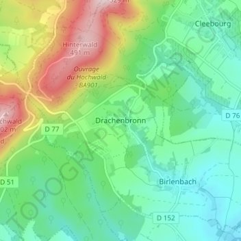 Mapa topográfico Drachenbronn, altitude, relevo
