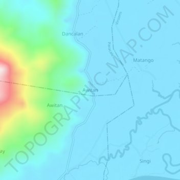Mapa topográfico Awitan, altitude, relevo