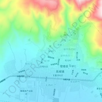 Mapa topográfico 车马村, altitude, relevo