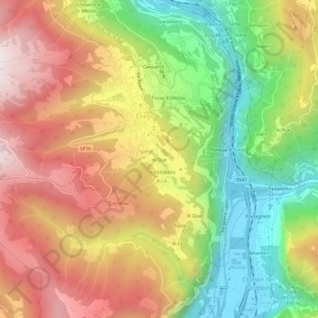 Mapa topográfico di Qua, altitude, relevo