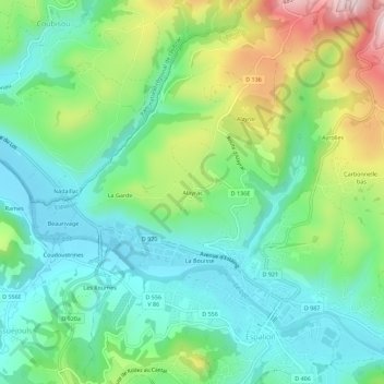 Mapa topográfico Alayrac, altitude, relevo