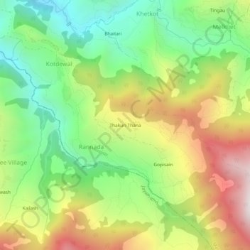 Mapa topográfico Thakuri Thana, altitude, relevo