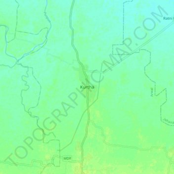 Mapa topográfico Kurtha, altitude, relevo