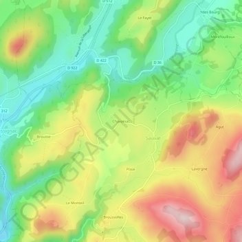 Mapa topográfico Chavaniac, altitude, relevo