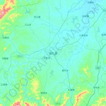 Mapa topográfico 崇仁县, altitude, relevo