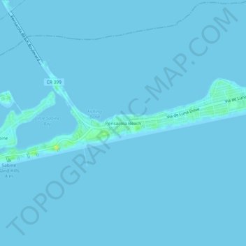 Mapa topográfico Pensacola Beach, altitude, relevo