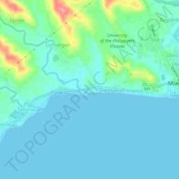 Mapa topográfico Bacauan, altitude, relevo