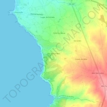 Mapa topográfico São Bernardino, altitude, relevo