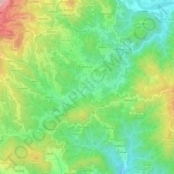 Mapa topográfico Ponzone, altitude, relevo