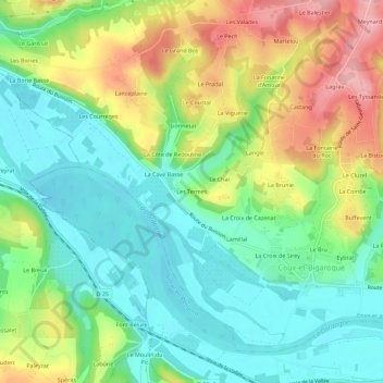 Mapa topográfico Les Termes, altitude, relevo