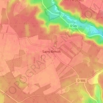 Mapa topográfico Saint-Benoît, altitude, relevo