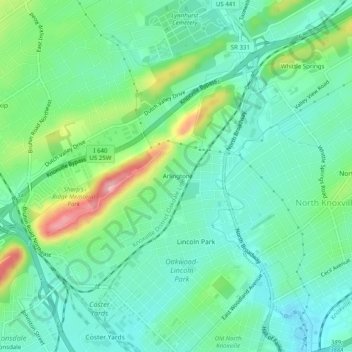 Mapa topográfico Arlington, altitude, relevo