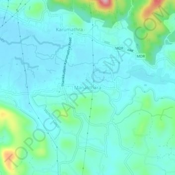 Mapa topográfico Manalithara, altitude, relevo