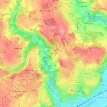 Mapa topográfico Le Favier, altitude, relevo
