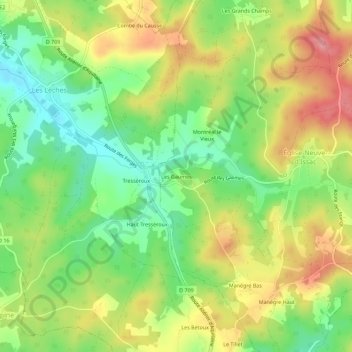 Mapa topográfico Les Gaumes, altitude, relevo