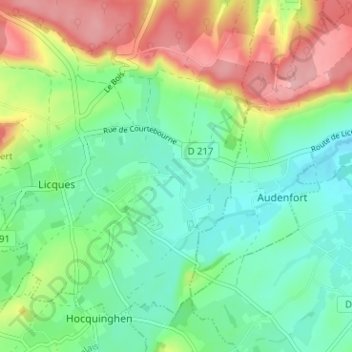 Mapa topográfico Cahen, altitude, relevo