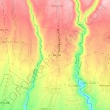 Mapa topográfico Getasan, altitude, relevo