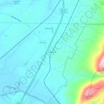 Mapa topográfico Wetmore, altitude, relevo