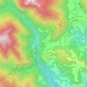 Mapa topográfico Polzone, altitude, relevo