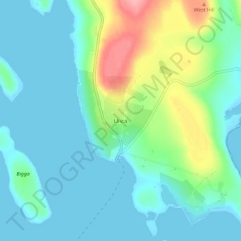 Mapa topográfico Ulsta, altitude, relevo
