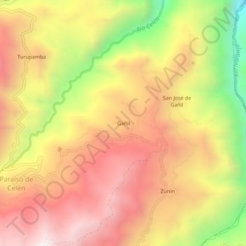 Mapa topográfico Gañil, altitude, relevo