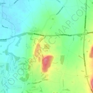 Mapa topográfico Clutton Hill, altitude, relevo
