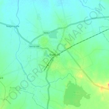Mapa topográfico Bodhan, altitude, relevo