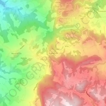 Mapa topográfico Botteghino, altitude, relevo