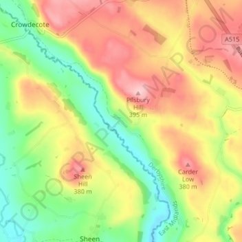 Mapa topográfico Pilsbury, altitude, relevo