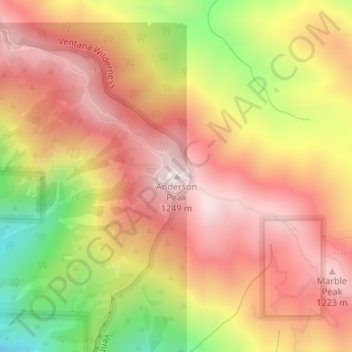 Mapa topográfico Anderson Peak, altitude, relevo