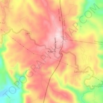 Mapa topográfico Bugarin, altitude, relevo