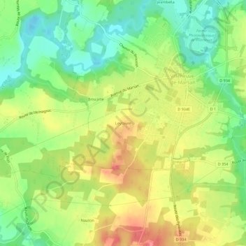 Mapa topográfico Leytoure, altitude, relevo