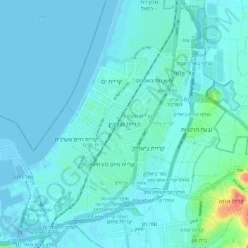 Mapa topográfico Kiryat Motzkin, altitude, relevo