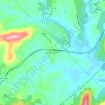Mapa topográfico North Garden, altitude, relevo