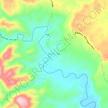 Mapa topográfico Kalamtukan, altitude, relevo